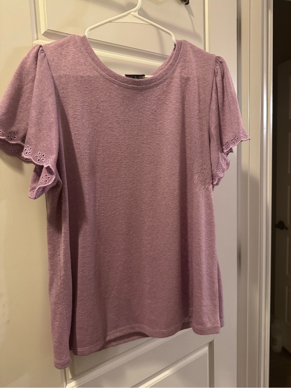 bobeau Lavender Short Sleeve Eyelet Ruffle Top
